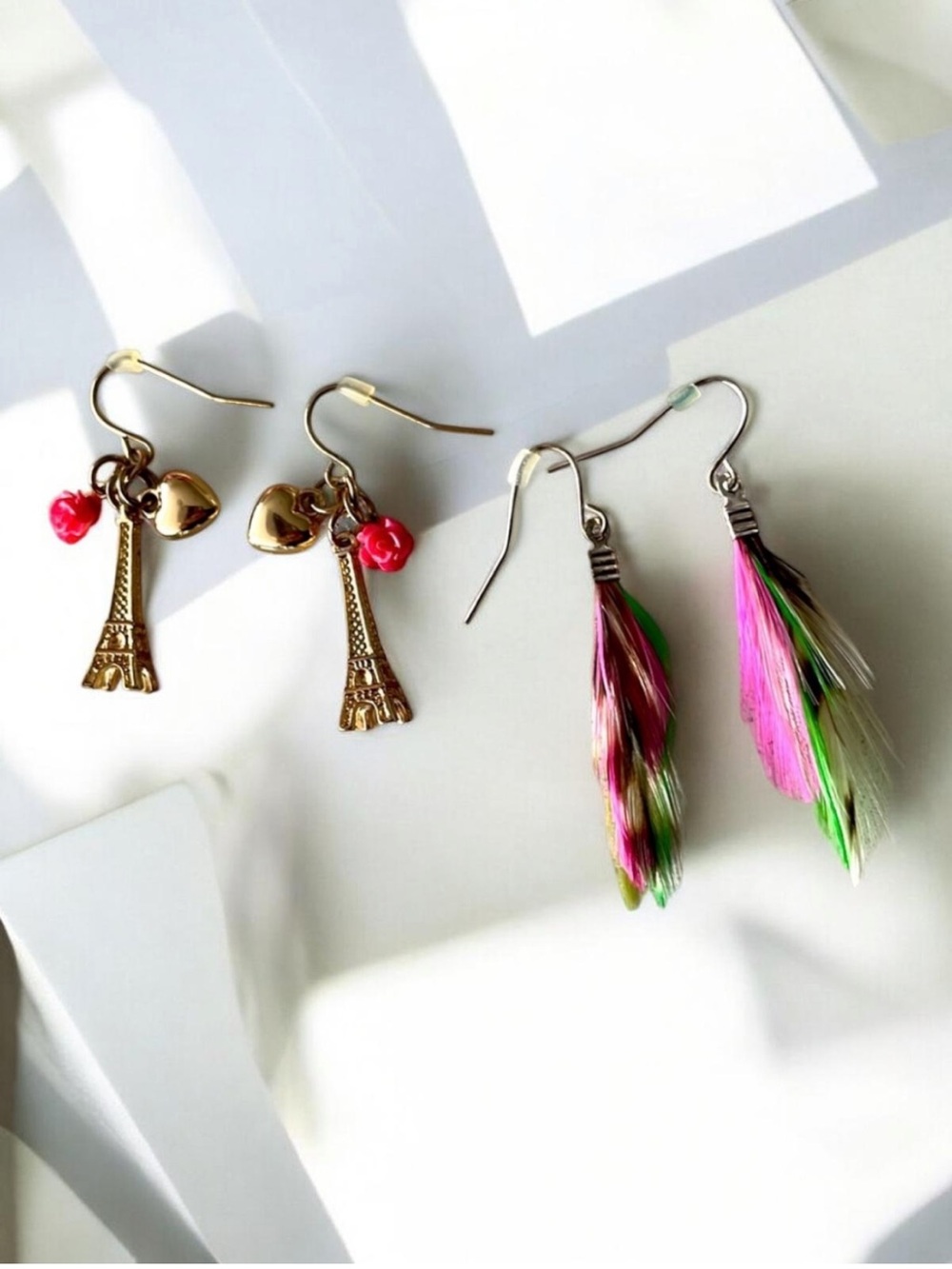 Claire’s Paris/Rose/Heart Earrings and Colorful Feather Earrings - 2pk